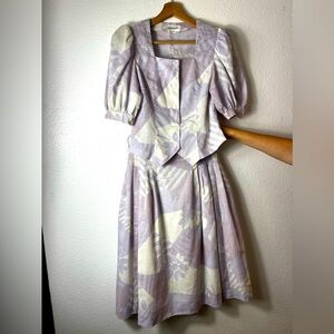 Vintage Vivid Fancy summer skirt suit in lavender & white S